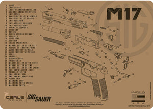 EDOG SIG M17 TAN 5 PC Cerus Gear Schematic (Exploded View) Heavy Duty Pistol Cleaning 12x17 Padded Gun-Work Surface Protector Mat Solvent & Oil Resistant & 3 PC Cleaning Essentials & Clenzoil