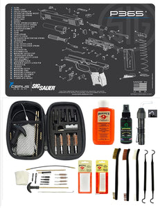 EDOG USA BANDIT 29 Pc Pistol Cleaning System - Compatible with Sig Sauer P365 Pistol - Schematic (Exploded View) Mat, Range Warrior Universal .22 9mm - .45 Kit & Clenzoil CLP & Hoppes Gun Oil & Patchs