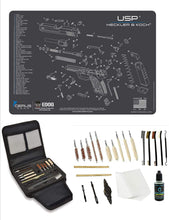 Load image into Gallery viewer, EDOG Gunslinger 20 PC Gun Cleaning Kit - Pistol Mat Compatible with Heckler &amp; Koch HK USP Schematic (Exploded View) Mat, Gunslinger Universal .22 .38 .357 9mm .40 &amp; .45 Caliber Kit