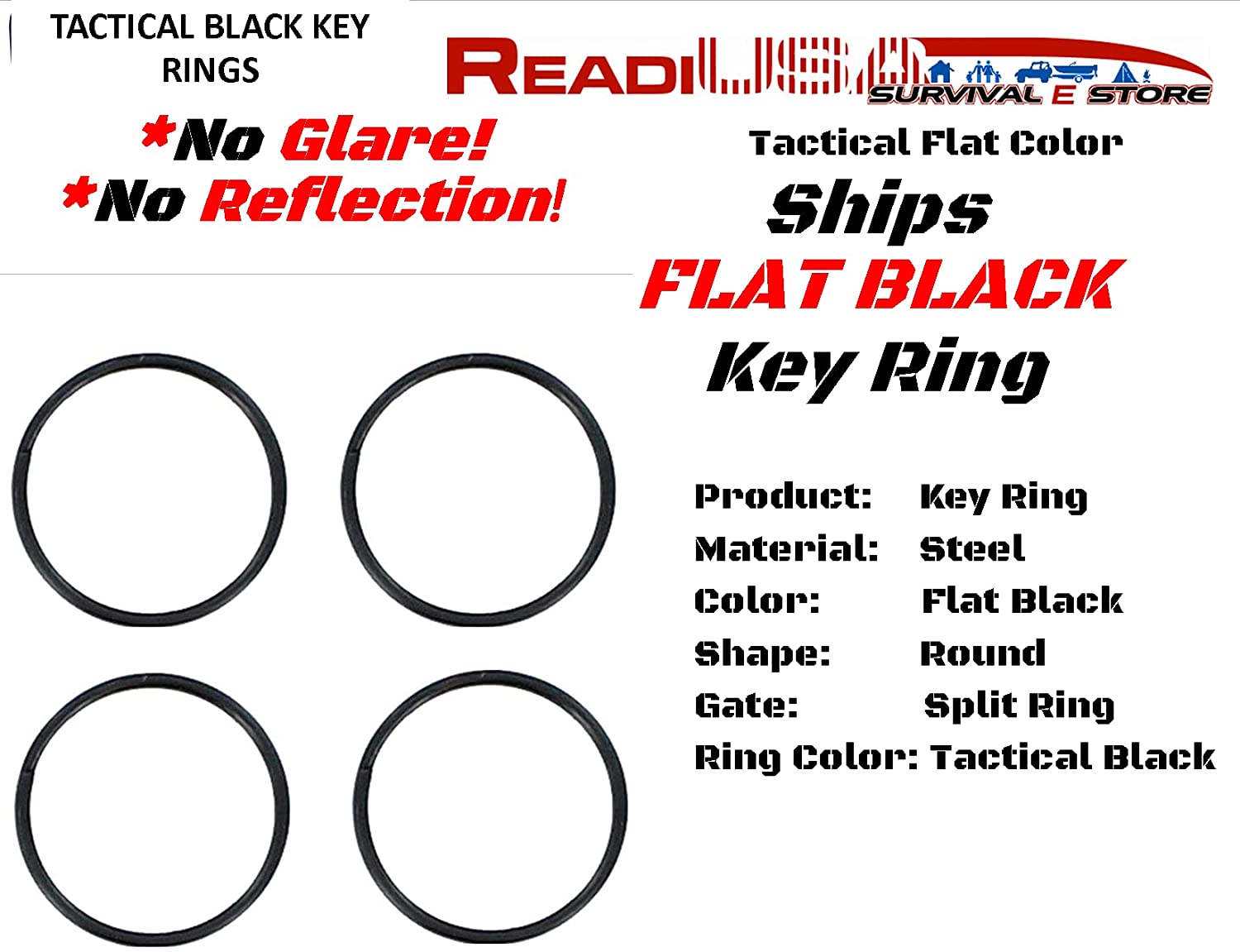 EDOG USA 4 Pcs Carabiner Clip Key 3 Aluminum Snaplink Black Split Ring Key Ring D Shape Keychain Hook Clips for Buckles Paracord Belt Water Bottle