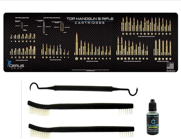 EDOG Top Gun XXL Top Handgun & Rifle Cartridges Lifestyle Series Heavy Duty XXL Magnum Rifle Cleaning 12”x48” Padded Gun-Work Surface Protector Mat Solvent & Oil Resistant & 4 Pc Cleaning Essentials