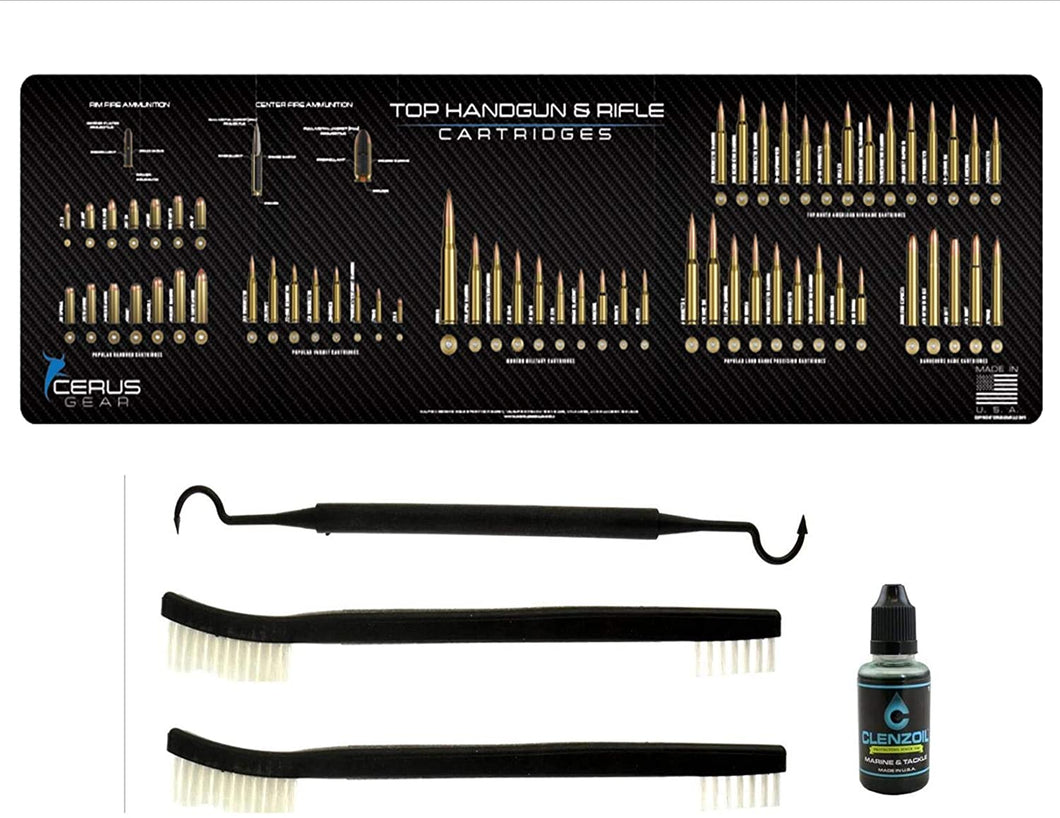 EDOG Top Gun XXL Top Handgun & Rifle Cartridges Lifestyle Series Heavy Duty XXL Magnum Rifle Cleaning 12”x48” Padded Gun-Work Surface Protector Mat Solvent & Oil Resistant & 4 Pc Cleaning Essentials
