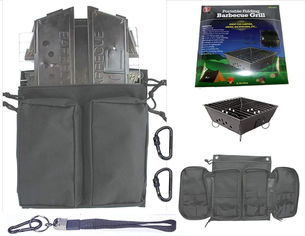 Portable Folding Barbecue Grill Stove Bag & SE BG107 Stove Bar-B-Que Grill Kits | Molle Straps | Carabiner Hooks | Backpacking | Hiking |Tail Gate Cooking (Deluxe Bag ONLY)