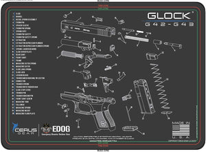 EDOG Glock 42/43 5 PC Cerus Gear Schematic (Exploded View) Heavy Duty Pistol Cleaning 12x17 Padded Gun-Work Surface Protector Mat Solvent & Oil Resistant & 3 PC Cleaning Essentials & Clenzoil