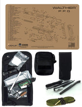 Load image into Gallery viewer, EDOG USA Pistolero 14 Pc .40 / .45 Caliber Gun Cleaning Kit - Compatible for Walther PPQ - Tan - Schematic (Exploded View) Mat, Pistolero Caliber Specific 40 &amp; 45