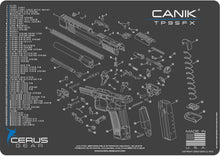 Load image into Gallery viewer, EDOG Canik TP9 SFX 5 PC Cerus Gear Schematic (Exploded View) Heavy Duty Pistol Cleaning 12x17 Padded Gun-Work Surface Protector Mat Solvent &amp; Oil Resistant &amp; 3 PC Cleaning Essentials &amp; Clenzoil