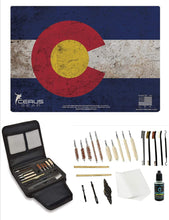 Load image into Gallery viewer, EDOG Gunslinger 20 PC Gun Cleaning Kit - Pistol Mat Colorado State Flag Handgun Honor &amp; Pride Pistol Mat &amp; Gunslinger .22 .38 .357 9MM .45 Gun Cleaning Kit