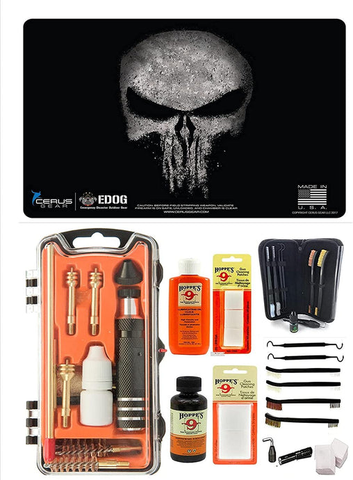 EDOG USA Outlaw 28 Pc Pistol Cleaning Kit -Featuring The Reaper Distressed Mat, Calibers 9MM to .45 & Tac Pak Pistol Cleaning Essentials Kit
