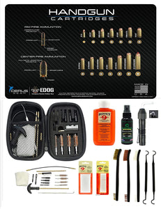 EDOG USA BANDIT 29 Pc Pistol Cleaning System - Compatible with Educational Top Handgun Cartridges Honor & Pride Pistol ProMat, Range Warrior .22 .38 .357 9MM .45 Kit & Clenzoil CLP & Hoppes Gun Oil & Patchs