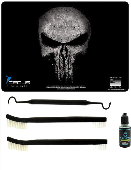 EDOG The Reaper Distresse 5 PC Cerus Gear Heavy Duty Pistol Cleaning 12x17 Padded Gun-Work Surface Protector Mat Solvent & Oil Resistant & 3 PC Cleaning Essentials & Clenzoil, Made in The USA