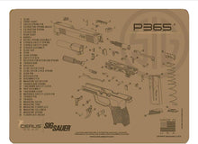 Load image into Gallery viewer, EDOG Gunslinger 20 PC Gun Cleaning Kit - Pistol Mat Compatible with Sig Sauer P365 Tan Flat Dark Earth - Schematic (Exploded View) Mat, Gunslinger Universal .22 .38 .357 9mm .40 &amp; .45 Caliber Kit