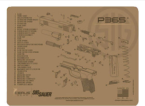 EDOG Gunslinger 20 PC Gun Cleaning Kit - Pistol Mat Compatible with Sig Sauer P365 Tan Flat Dark Earth - Schematic (Exploded View) Mat, Gunslinger Universal .22 .38 .357 9mm .40 & .45 Caliber Kit