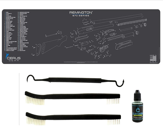EDOG Remingtom 870 XXL Schematic (Exploded View) Heavy Duty XXL Magnum Rifle Cleaning 12”x48” Padded Gun-Work Surface Protector Mat Solvent & Oil Resistant & 4 Pc Cleaning Essentials