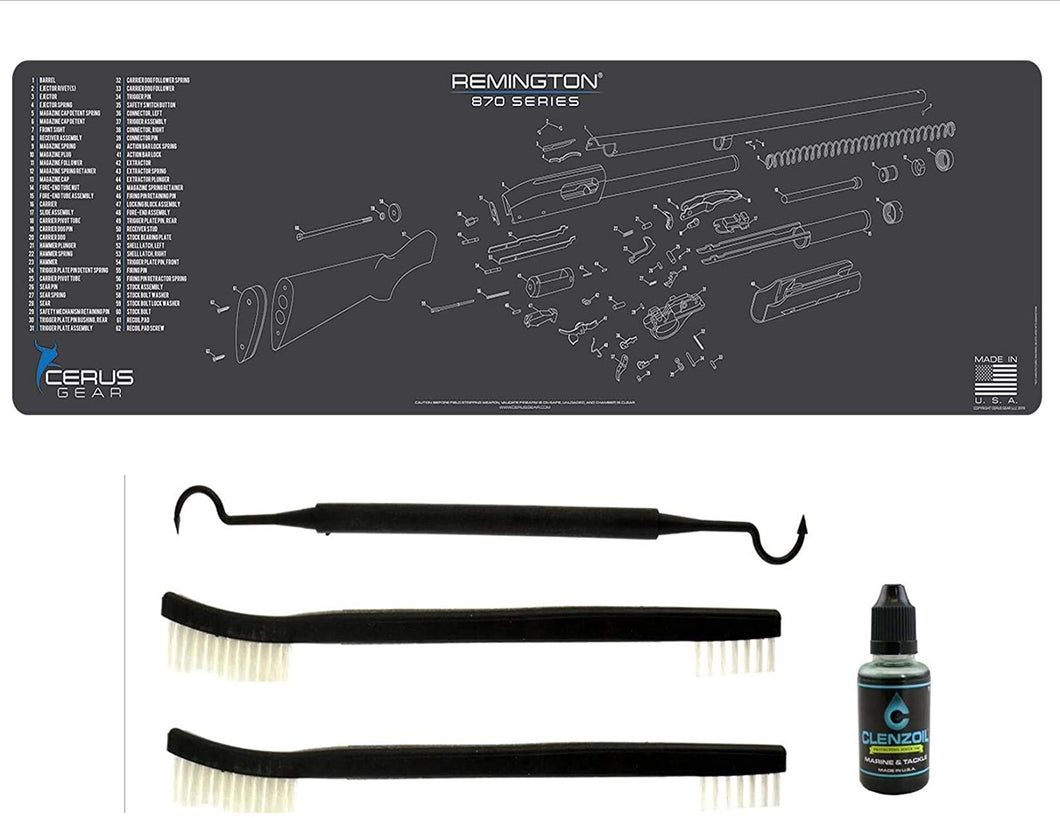 EDOG Remingtom 870 XXL Schematic (Exploded View) Heavy Duty XXL Magnum Rifle Cleaning 12”x48” Padded Gun-Work Surface Protector Mat Solvent & Oil Resistant & 4 Pc Cleaning Essentials