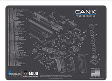 Load image into Gallery viewer, RangeMaster Elite EDC Bag Gun Cleaning Kit- Compatible for Canik TP9 SFX - Schematic Mat (Exploded View) with Hoppes Gun Oil No.9 Solvent &amp; Patches Clenzoil CLP 10 Pc Cleaning Accessories Set