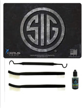 Load image into Gallery viewer, EDOG SIG Logo 5 PC Cerus Gear Heavy Duty Pistol Cleaning 12x17 Padded Gun-Work Surface Protector Mat Solvent &amp; Oil Resistant &amp; 3 PC Cleaning Essentials &amp; Clenzoil, Made in The USA