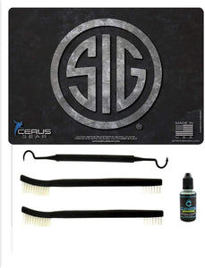 EDOG SIG Logo 5 PC Cerus Gear Heavy Duty Pistol Cleaning 12x17 Padded Gun-Work Surface Protector Mat Solvent & Oil Resistant & 3 PC Cleaning Essentials & Clenzoil, Made in The USA