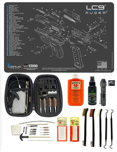 EDOG USA BANDIT 29 Pc Pistol Cleaning System - Compatible with Ruger LC9 - Schematic (Exploded View) Mat, Range Warrior Universal .22 9mm - .45 Kit & Clenzoil CLP & Hoppes Gun Oil & Patchs