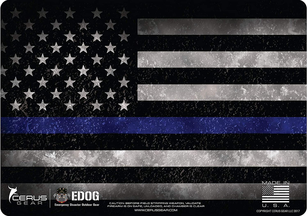 Cerus Gear Thin Blue Line Law Enforcement Promat Honoring Those That Serve & Sacrafice for Us Everyday Pistol Cleaning 12x17 Padded Gun-Work Surface Protector Mat Solvent & Oil Resistant & Bonus