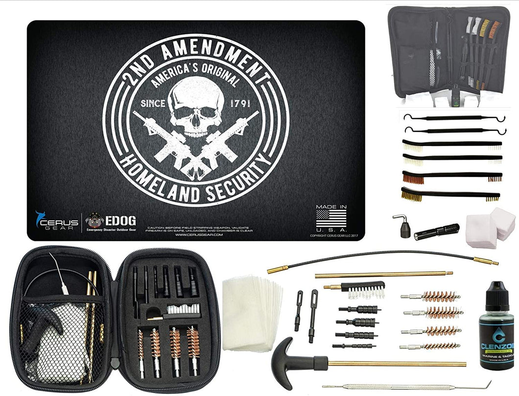 EDOG Premier 30 Pc Gun Cleaning System - 2nd Ammendment Honor & Pride Pistol ProMat, Range Warrior .22 .38 .357 9MM .45-20 PC & 12 PC Tac Book Cleaning Essentials Set