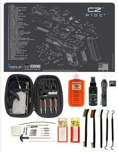 EDOG USA BANDIT 29 Pc Pistol Cleaning System - Compatible with CZ P-10C - Schematic (Exploded View) Mat, Range Warrior Universal .22 9mm - .45 Kit & Clenzoil CLP & Hoppes Gun Oil & Patchs