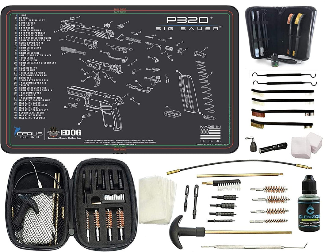 EDOG SIG P320 (Exploded View) PPistol Cleaning Mat & Range Warrior Handgun Cleaning Kit & E.D.O.G. Tac Pak Cleaning Essentials