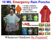 Load image into Gallery viewer, VAS First Response Heavier Duty Ponchos | Hood | Side Snaps | Vinyl | Adult Sizes | Womens | Men | 10 Mil | Vinyl | Emergency | Rain | Lightweight | 50"x80"