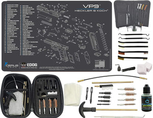 EDOG Premier 30 Pc Gun Cleaning System - Compatible with Heckler & Koch HK VP9 - Schematic (Exploded View) Mat, Range Warrior Universal .22 9mm - .45 Kit & Tac Book Accessories Set