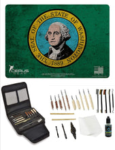 Load image into Gallery viewer, EDOG Gunslinger 20 PC Gun Cleaning Kit - Pistol Mat Washington State Flag Handgun Honor &amp; Pride Pistol Mat &amp; Gunslinger .22 .38 .357 9MM .45 Gun Cleaning Kit