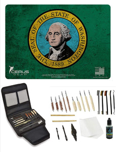 EDOG Gunslinger 20 PC Gun Cleaning Kit - Pistol Mat Washington State Flag Handgun Honor & Pride Pistol Mat & Gunslinger .22 .38 .357 9MM .45 Gun Cleaning Kit