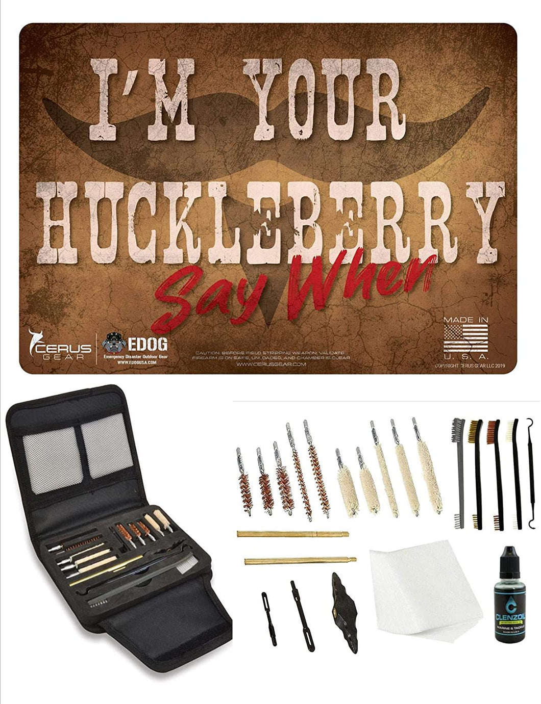 EDOG Gunslinger 20 PC Gun Cleaning Kit - Pistol MatFeaturing Doc Holiday I'm Your Hucklebery Mat, Gunslinger Universal .22 .38 .357 9mm .40 & .45 Caliber Kit