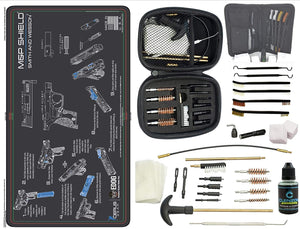 EDOG Premier 30 Pc Gun Cleaning System - Compatible with S&W M&P Shield - Instructional Step by Step Pistol Mat, Range Warrior Universal .22 9mm - .45 Kit & Tac Book Accessories Set