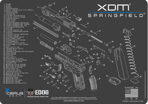 Springfield Armory XDm 5 PC EDOG Cerus Gear Schematic Exploded View Heavy Duty Pistol Cleaning 12x17 Padded Gun-Work Surface Protector Mat Solvent & Oil Resistant & 3 PC Cleaning Essentials & Clenzoil