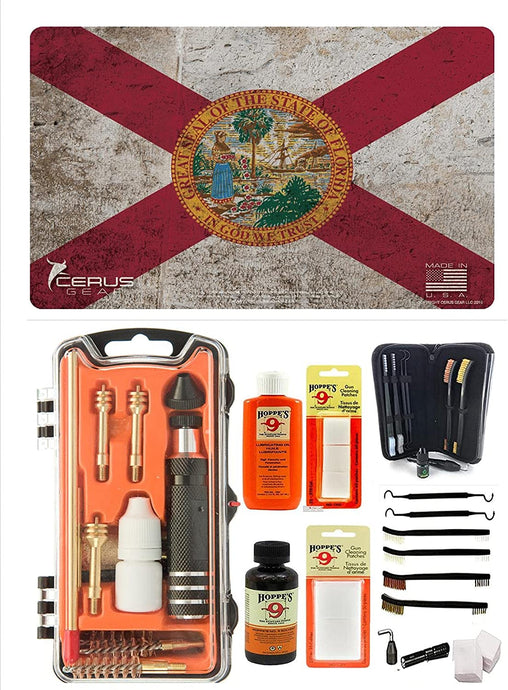 EDOG USA Outlaw 28 Pc Pistol Cleaning Kit - Florida State Flag Honor & Pride Pistol Mat Calibers 9MM to .45 & Tac Pak Pistol Cleaning Essentials Kit