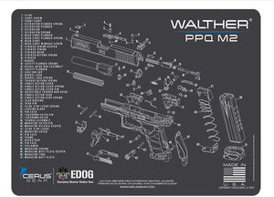 Walther PPQ Mod 2 Gun Cleaning Mat - Schematic (Exploded View) Diagram Compatible with Walther PPQ Mod2 Pistol 3 mm Padded Pad Protect Your Firearm Magazines Bench Table Surfaces Oil Solvent Resistant