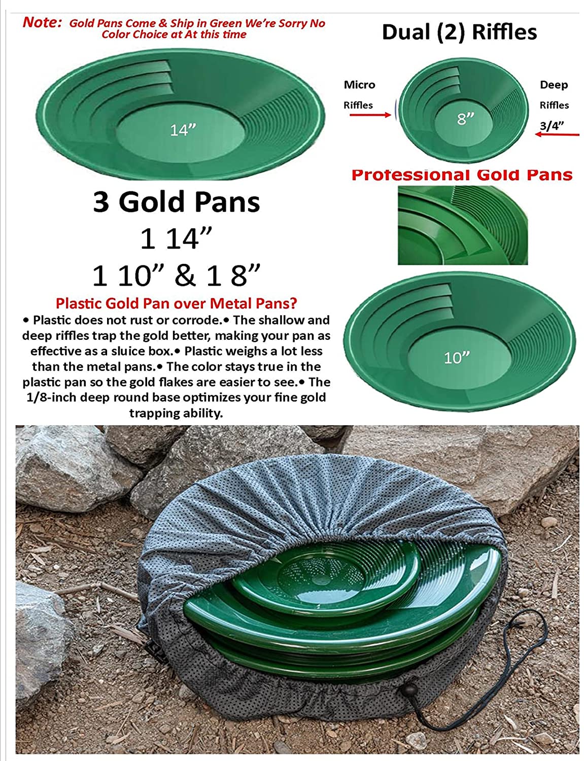14 Piece Gold Pan Panning Kit - Sluice Box; Classifiers; Pans; Tweezers;  Vials