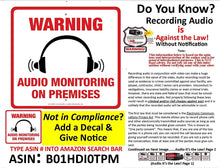 Load image into Gallery viewer, 2 4&quot;X4&quot; Required Recorded Voice (One Way or Two Way Audio) Conversation Audio Notice Compliance | It&#39;s the Law! | Notice Decal | Home | Business | Camera IP Video CCTV Audio Security System Recording