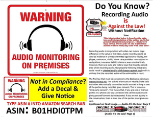 2 4"X4" Required Recorded Voice (One Way or Two Way Audio) Conversation Audio Notice Compliance | It's the Law! | Notice Decal | Home | Business | Camera IP Video CCTV Audio Security System Recording