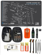 Load image into Gallery viewer, EDOG USA BANDIT 29 Pc Pistol Cleaning System - Compatible with Springfield Armory XD Mod 2 - Schematic (Exploded View) Mat, Range Warrior Universal .22 9mm - .45 Kit &amp; Clenzoil CLP &amp; Hoppes Gun Oil &amp; Patchs