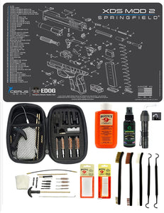 EDOG USA BANDIT 29 Pc Pistol Cleaning System - Compatible with Springfield Armory XD Mod 2 - Schematic (Exploded View) Mat, Range Warrior Universal .22 9mm - .45 Kit & Clenzoil CLP & Hoppes Gun Oil & Patchs