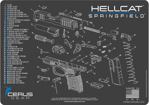 EDOG Springfield Hellcat 5 PC Cerus Gear Schematic Exploded View Heavy Duty Pistol Cleaning 12x17 Padded Gun-Work Surface Protector Mat Solvent & Oil Resistant & 3 PC Cleaning Essentials & Clenzoil