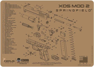 EDOG Springfield Armory XDs MOD 2 Tan (Exploded View) PPistol Cleaning Mat & Range Warrior Handgun Cleaning Kit & E.D.O.G. Tac Pak Cleaning Essentials