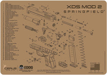 Load image into Gallery viewer, EDOG XDs Mod 2 Tan Flat Dark Earth 5 PC Schematic (Exploded View) Heavy Duty Pistol Cleaning 12x17 Padded Gun-Work Surface Protector Mat Solvent &amp; Oil Resistant &amp; 3 PC Cleaning Essentials &amp; Clenzoil