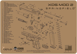 EDOG XDs Mod 2 Tan Flat Dark Earth 5 PC Schematic (Exploded View) Heavy Duty Pistol Cleaning 12x17 Padded Gun-Work Surface Protector Mat Solvent & Oil Resistant & 3 PC Cleaning Essentials & Clenzoil