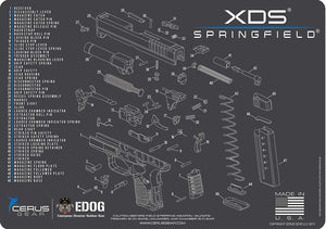 Springfield Armory XDs 5 PC EDOG Cerus Gear Schematic Exploded View Heavy Duty Pistol Cleaning 12x17 Padded Gun-Work Surface Protector Mat Solvent & Oil Resistant & 3 PC Cleaning Essentials & Clenzoil