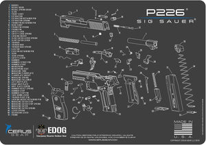 EDOG SIG P226 5 PC Cerus Gear Schematic (Exploded View) Heavy Duty Pistol Cleaning 12x17 Padded Gun-Work Surface Protector Mat Solvent & Oil Resistant & 3 PC Cleaning Essentials & Clenzoil