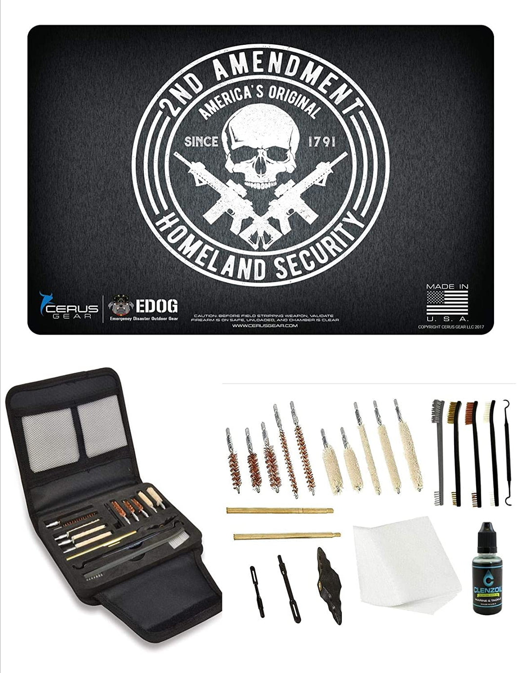 EDOG Gunslinger 20 PC Gun Cleaning Kit - Pistol Mat 2nd Ammendment Honor & Pride Pistol ProMat, Gunslinger .22 .38 .357 9MM .45- Cleaning Essentials Set