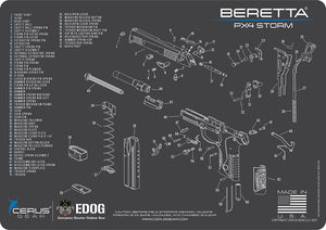 Beretta PX4 Gun Cleaning Mat - Schematic (Exploded View) Diagram Compatible with Beretta PX4 Series Pistol 3 mm Padded Pad Protect Your Firearm Magazines Bench Surfaces Gun Oil Solvent Resistant