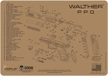 Load image into Gallery viewer, EDOG PPQ Tan Flat Dark Earth 5 PC Schematic (Exploded View) Heavy Duty Pistol Cleaning 12x17 Padded Gun-Work Surface Protector Mat Solvent &amp; Oil Resistant &amp; 3 PC Cleaning Essentials &amp; Clenzoil