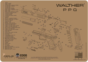 EDOG PPQ Tan Flat Dark Earth 5 PC Schematic (Exploded View) Heavy Duty Pistol Cleaning 12x17 Padded Gun-Work Surface Protector Mat Solvent & Oil Resistant & 3 PC Cleaning Essentials & Clenzoil